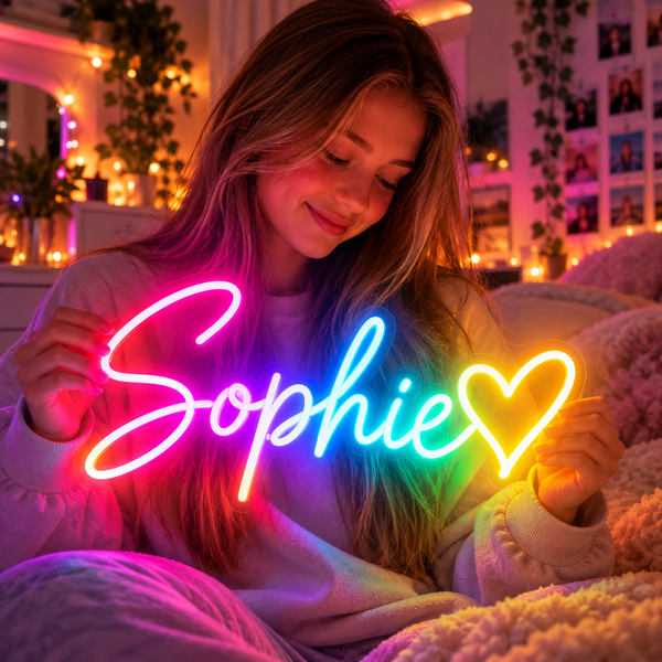 GlowName RGB neonlampe med navn som lyser i alle farger