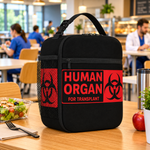 LunchDonor lunsjbag i svart med teksten Human Organ for Transplant, på pauserommet