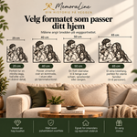 MemoraLine i fire størrelser – 25, 40, 50 og 65 cm – over en sofa