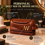 TravelCase toalettveske med navn og initial i gull – to rom og bærehåndtak