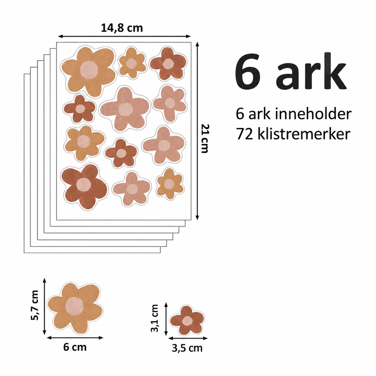 BohoRainbow 6 ark med 72 blomsterklistremerker, 14,8 × 21 cm per ark