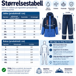 RainShield størrelsestabell – produktmål for jakke og bukse, S–4XL