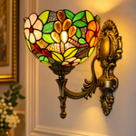Tiffany vegglampe antikkgull – mønster Magnolia