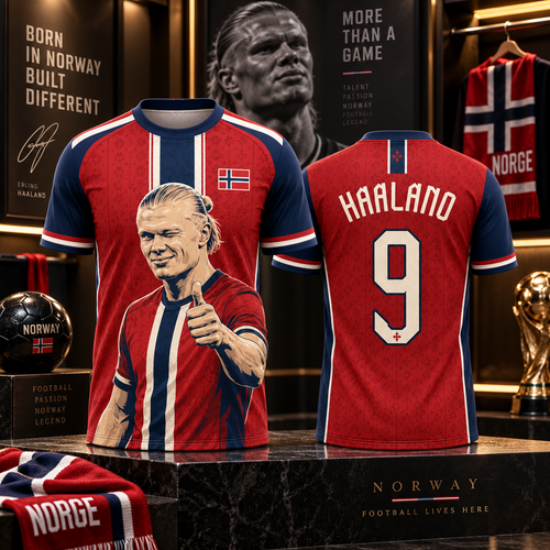 Haaland 9 fotballskjorte for barn – Norge supportertrøye