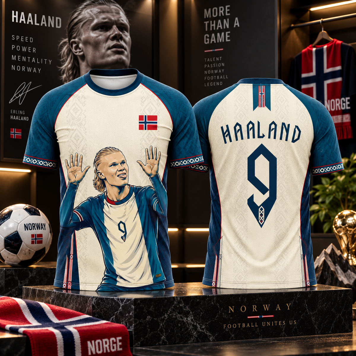 Haaland 9 fotballskjorte for barn – Norge supportertrøye