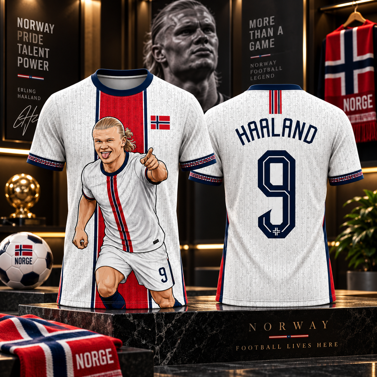 Haaland 9 fotballskjorte for barn – Norge supportertrøye
