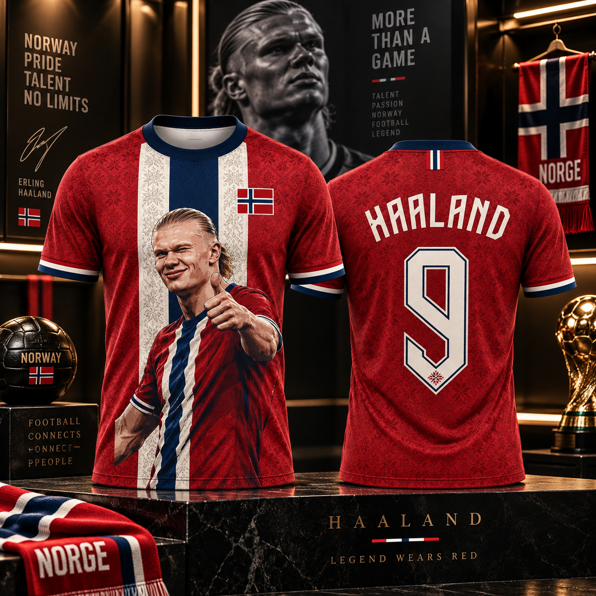 Haaland 9 fotballskjorte for barn – Norge supportertrøye