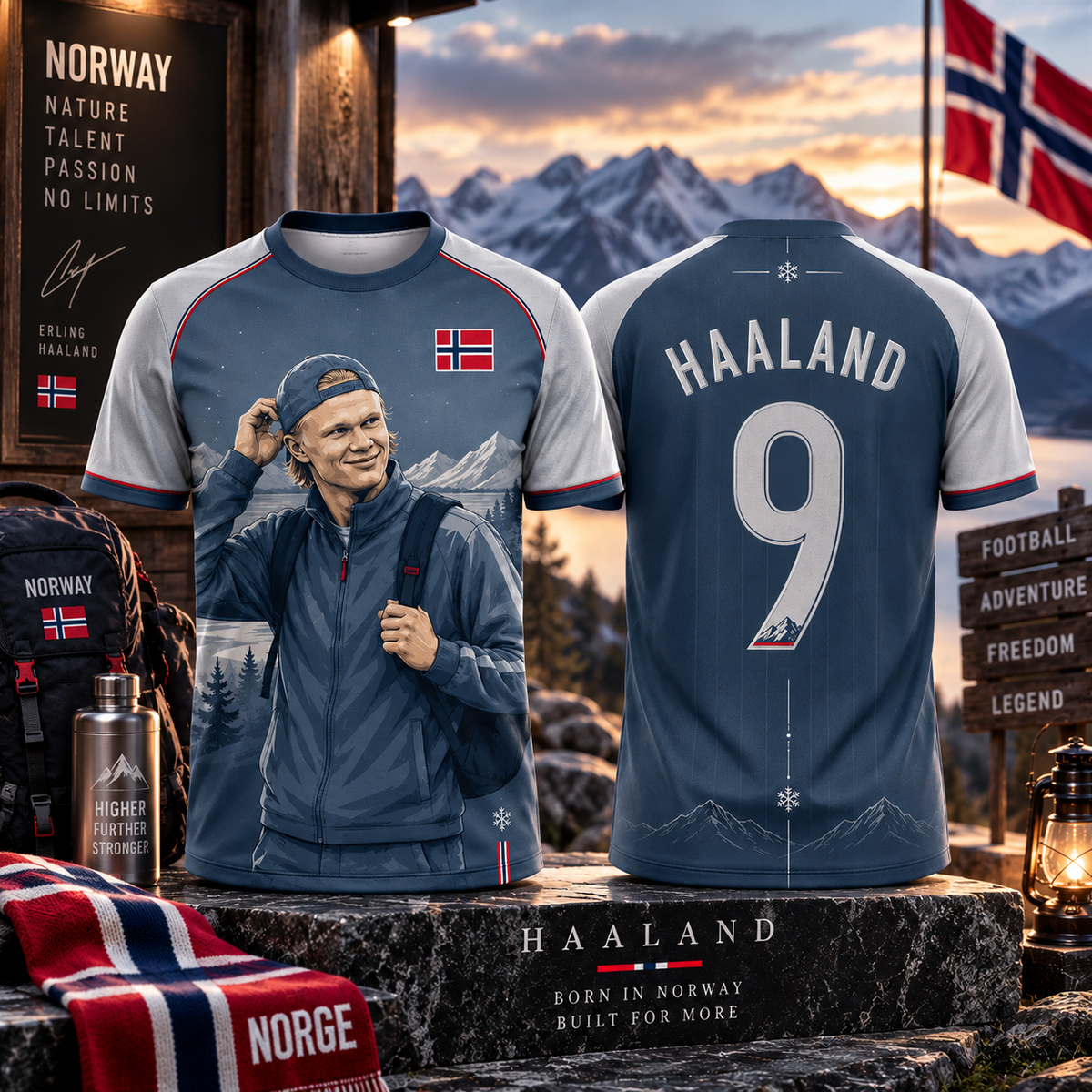 Haaland 9 fotballskjorte for barn – Norge supportertrøye