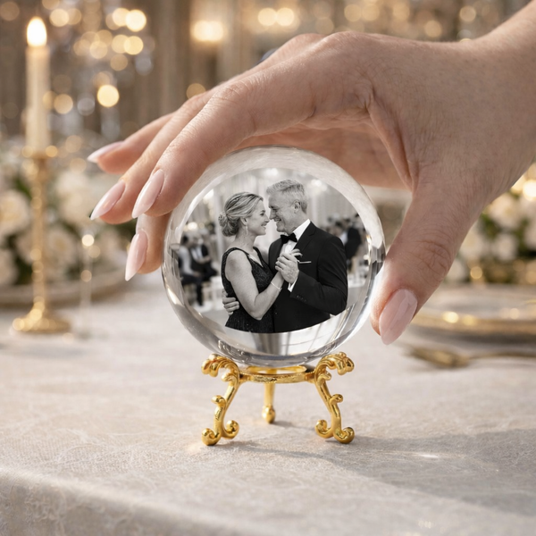 Personlig krystallkule med eget foto lasergravert i glass