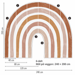 BohoRainbow størrelse XL – regnbue 240 × 200 cm på veggen, 6 deler