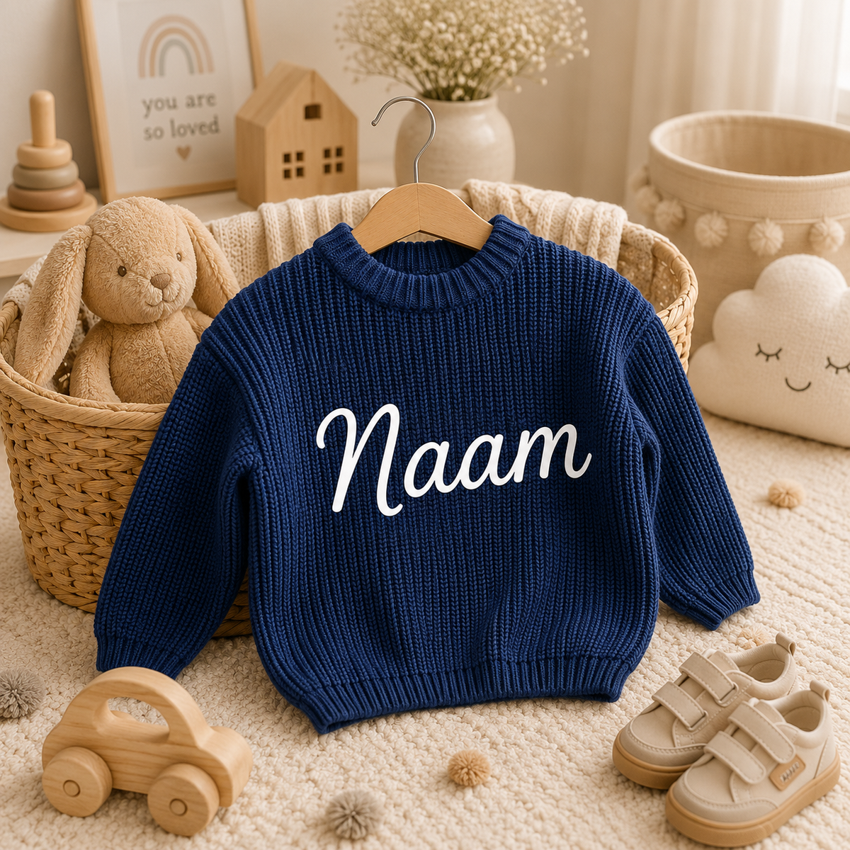 Mørkeblå babygenser med navn