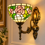 Tiffany vegglampe antikkgull – mønster Rosa rose