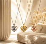 Projeksjonshalskjede hjerte i sølv-, gull- og roségullfarge