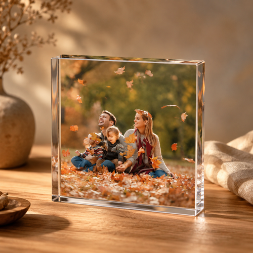 Akrylblokk 10 × 10 cm med familiebilde i farger