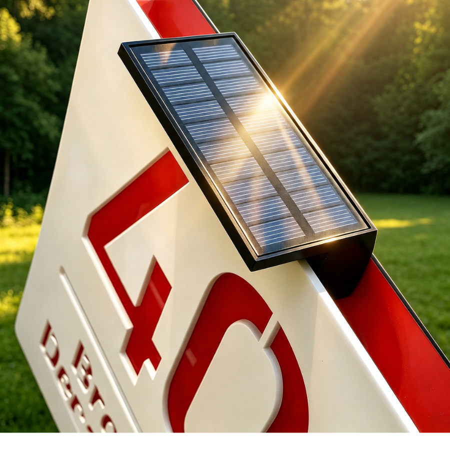 Solcellepanel på husnummerskiltet