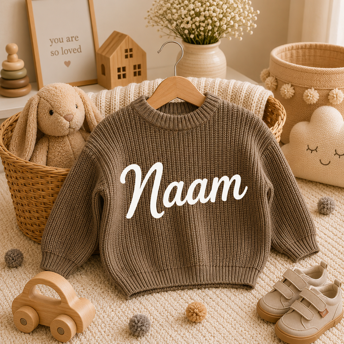 Khaki babygenser med navn