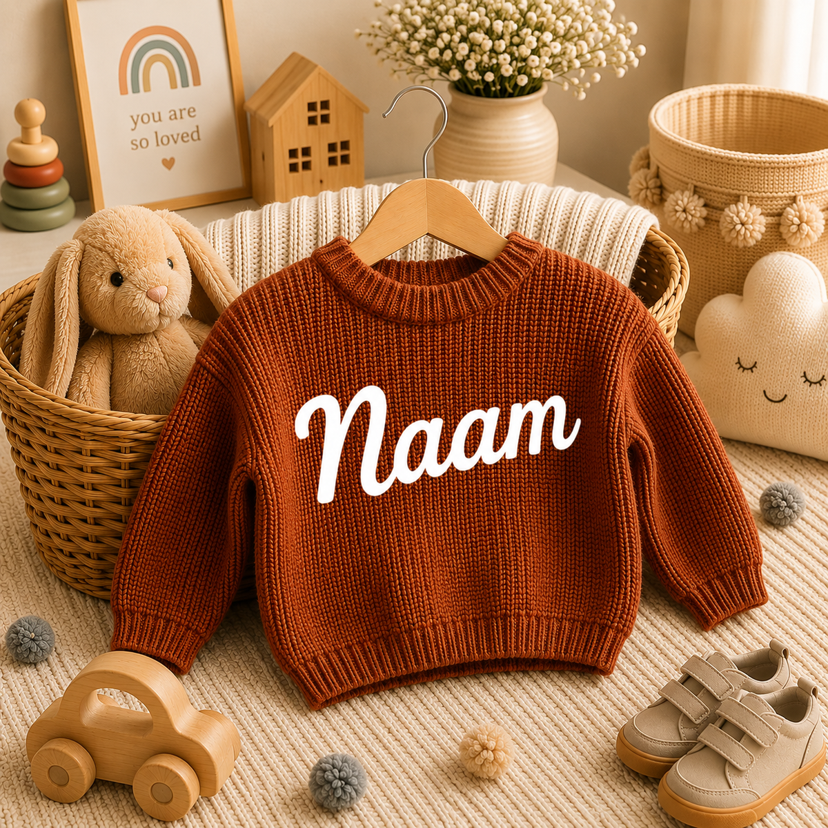 Kastanjefarget babygenser med navn
