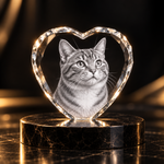 MemoraPet krystallhjerte med lasergravert katt
