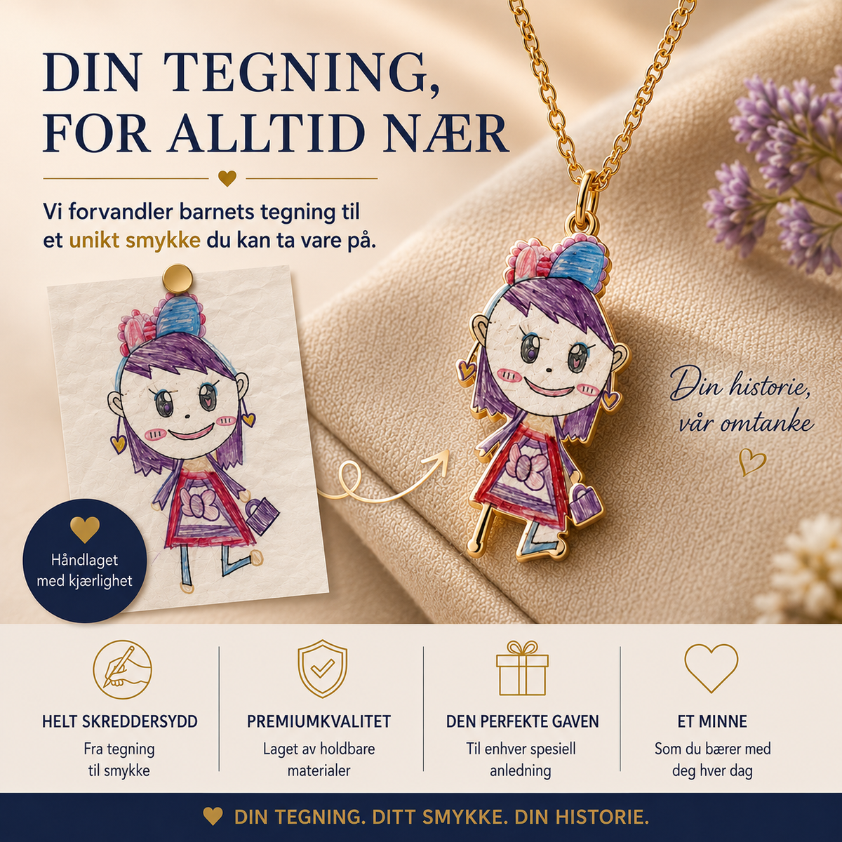 Min Tegning – personlig smykke med barnets tegning