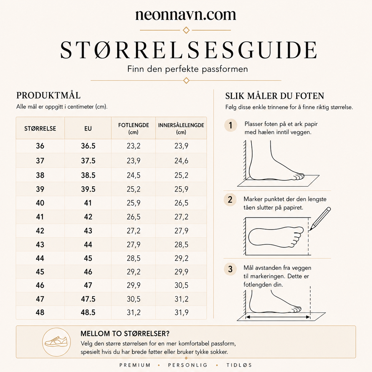 Størrelsesguide for sko