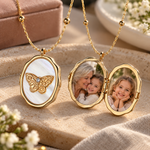 Papillon medaljong halskjede med sommerfugl, gullfarget, lukket