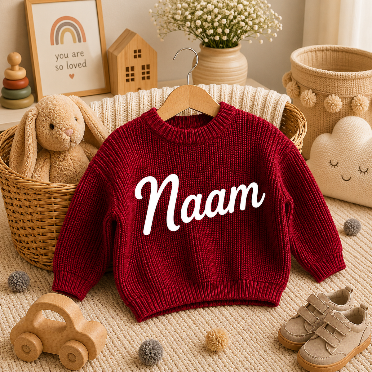 Rød babygenser med navn