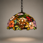 Tiffany taklampe Blossom i farget glassmosaikk med blomster