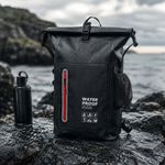 Svart vanntett drybag-ryggsekk med rullelukking