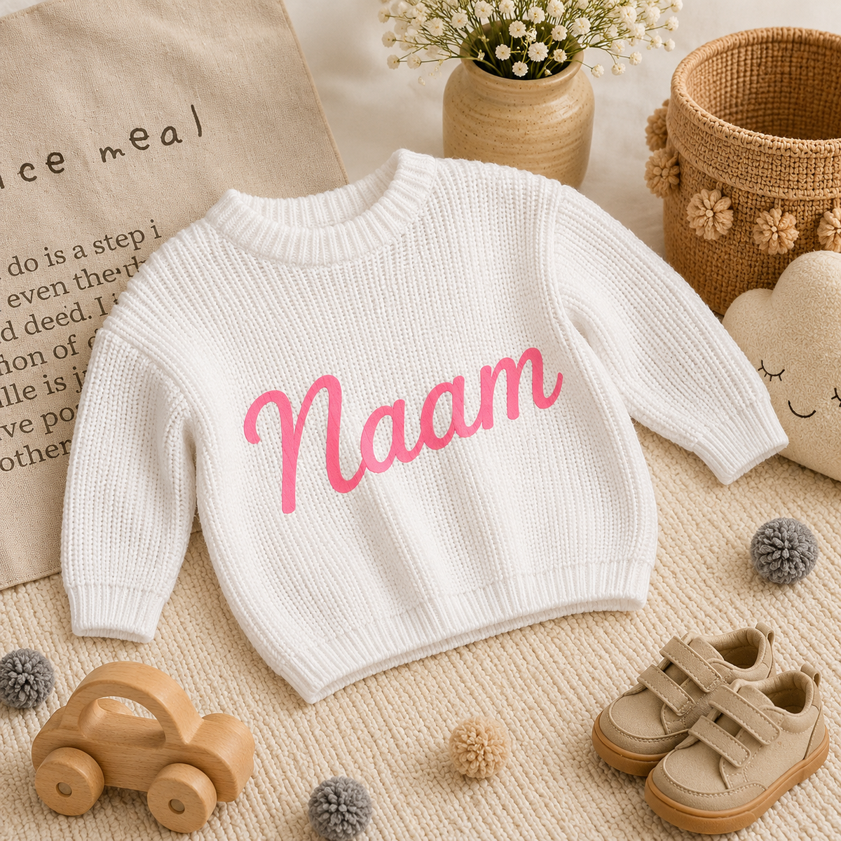 Hvit babygenser med navn